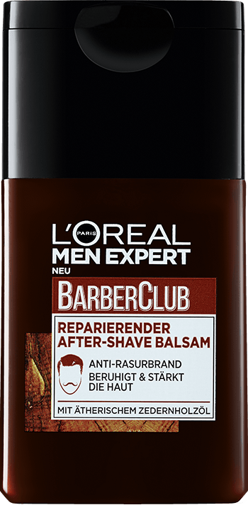 Braunes Behältnis mit Barber Club Reparierendem After Shave Balsam